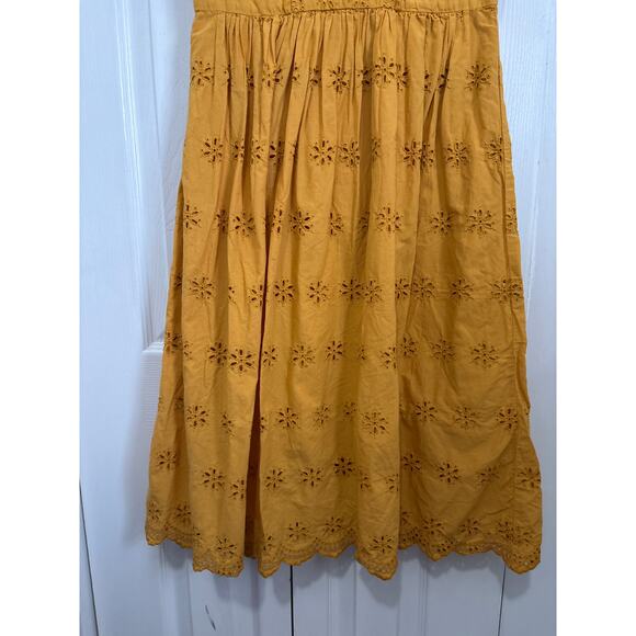 Madewell Mustard Yellow Eyelet Scalloped Dress, Size 0 - Picture 4 of 8